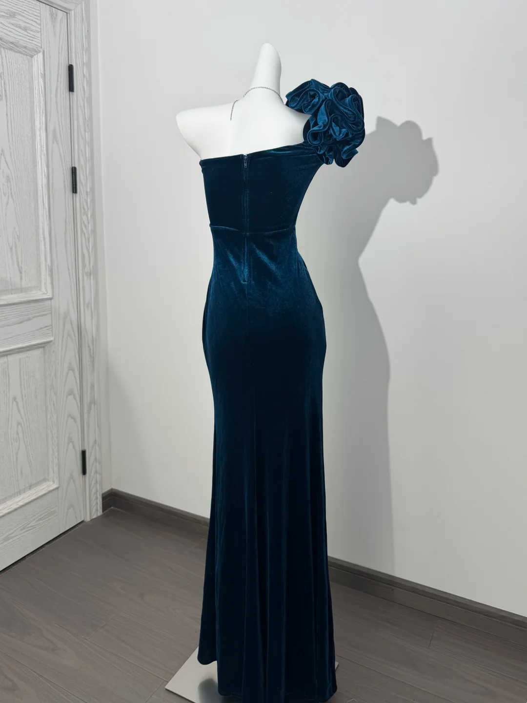 Peacock Blue One-Shoulder Fitted Waist Slim Bodycon Sexy Prom & Evening Dress gh7228