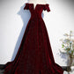 Dunkelblau/burgunderrot glänzendes elegantes langes Ballkleid aus Samt für formelle Anlässe gh3211