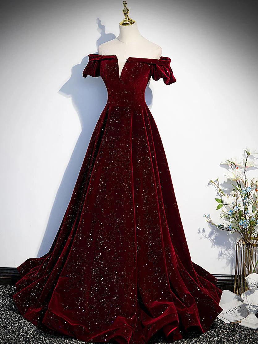 Dunkelblau/burgunderrot glänzendes elegantes langes Ballkleid aus Samt für formelle Anlässe gh3211