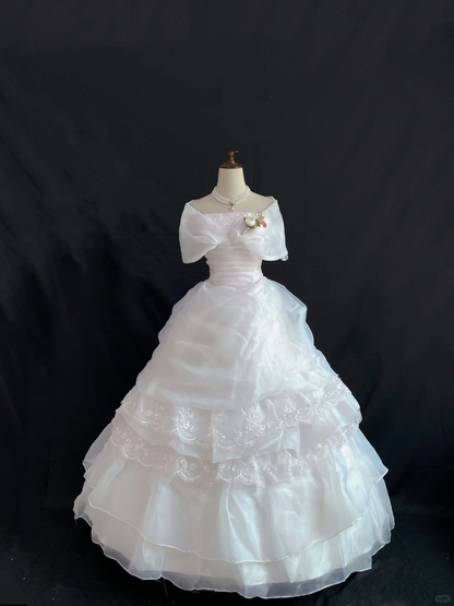 Blush Pink Vintage Neckline Romantic Gown, Cinched Waist & Voluminous Princess Skirt, Wedding Dress & Bridal Gown gh8212