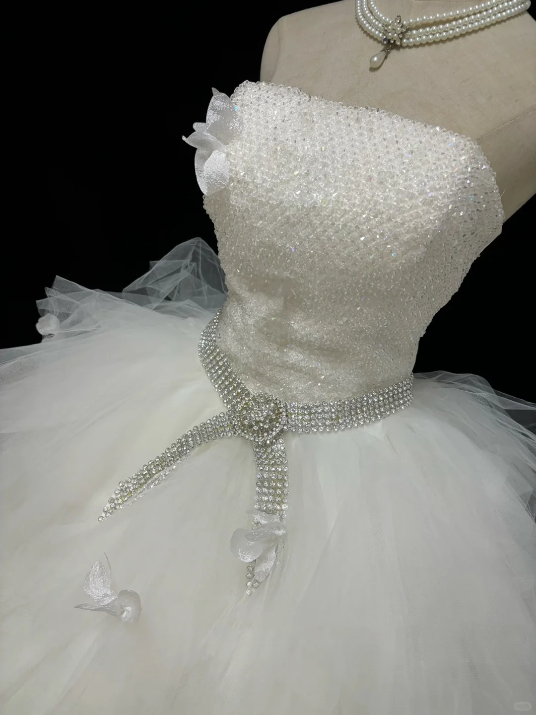 Off-White Strapless Rhinestone Cinched Waist Voluminous Princess Skirt Elegant Luxury Romantic Dress, Wedding Gown gh7992