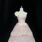 Blush Pink Gradient Strapless Cinched Waist Voluminous Princess Skirt Lace Trim Long Romantic Dress, Wedding Gown gh8038