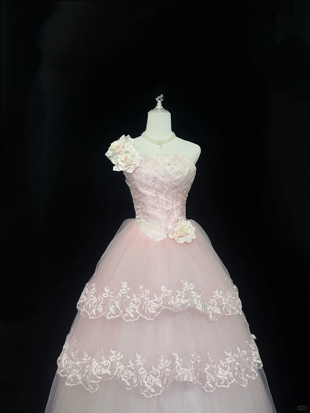 Blush Pink Gradient Strapless Cinched Waist Voluminous Princess Skirt Lace Trim Long Romantic Dress, Wedding Gown gh8038