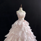 Blush Pink Strapless Cute Romantic Gown for Young Girls, Cinched Waist, Voluminous Tiered Skirt, Wedding Dress & Bridal Gown gh8127