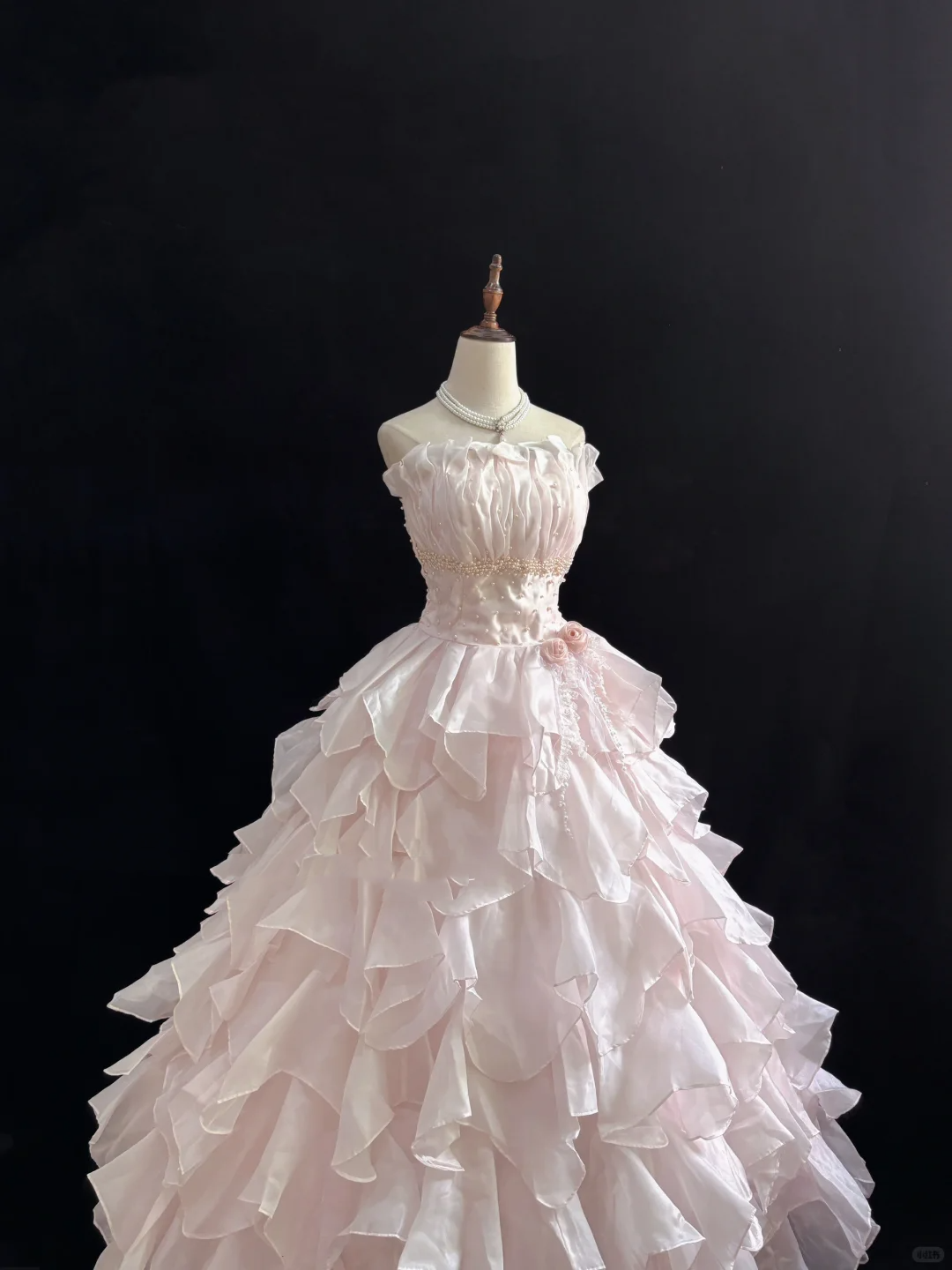 Blush Pink Strapless Cute Romantic Gown for Young Girls, Cinched Waist, Voluminous Tiered Skirt, Wedding Dress & Bridal Gown gh8127