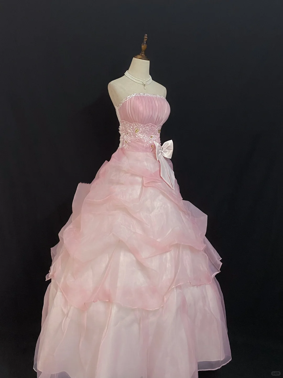 Blush Pink Strapless Long Romantic Gown with Fitted Waist and Fluffy Princess Skirt, Wedding Dress & Bridal Gown gh8303