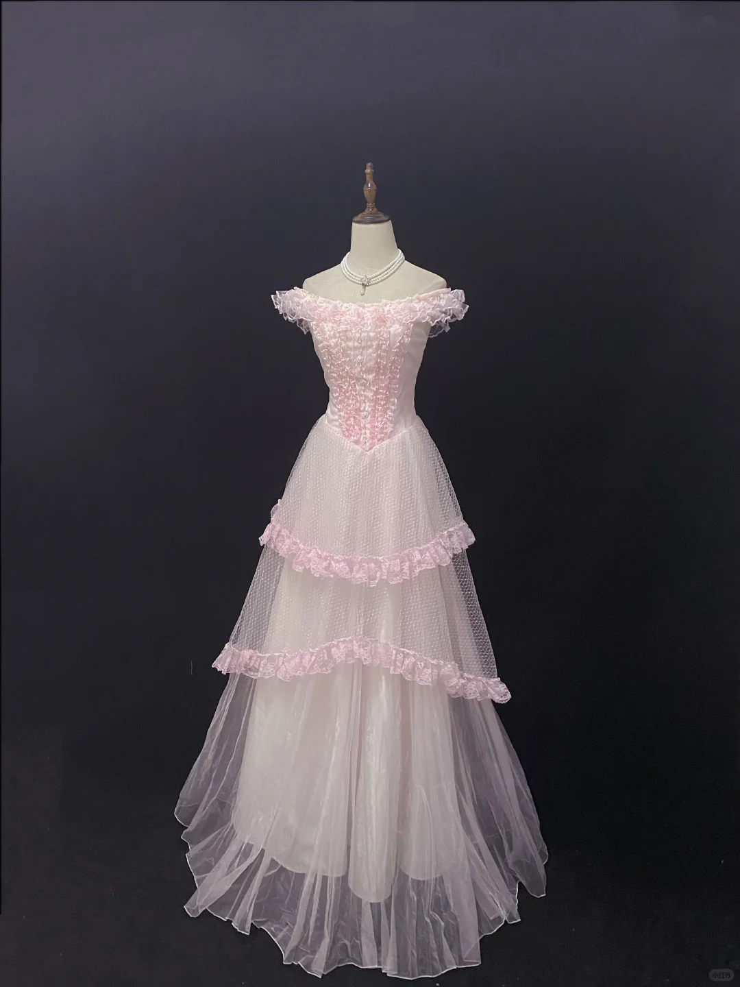 Light Pink Off-shoulder Romantic Gown With Lace Trim, Cinched Waist, Voluminous Princess Skirt, Wedding Dress & Bridal Gown gh8172
