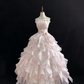 Blush Pink Strapless Cute Romantic Gown for Young Girls, Cinched Waist, Voluminous Tiered Skirt, Wedding Dress & Bridal Gown gh8127