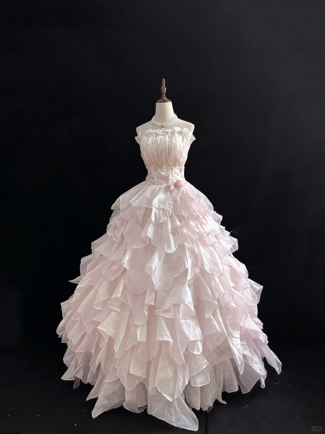 Blush Pink Strapless Cute Romantic Gown for Young Girls, Cinched Waist, Voluminous Tiered Skirt, Wedding Dress & Bridal Gown gh8127