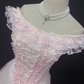 Light Pink Off-shoulder Romantic Gown With Lace Trim, Cinched Waist, Voluminous Princess Skirt, Wedding Dress & Bridal Gown gh8172