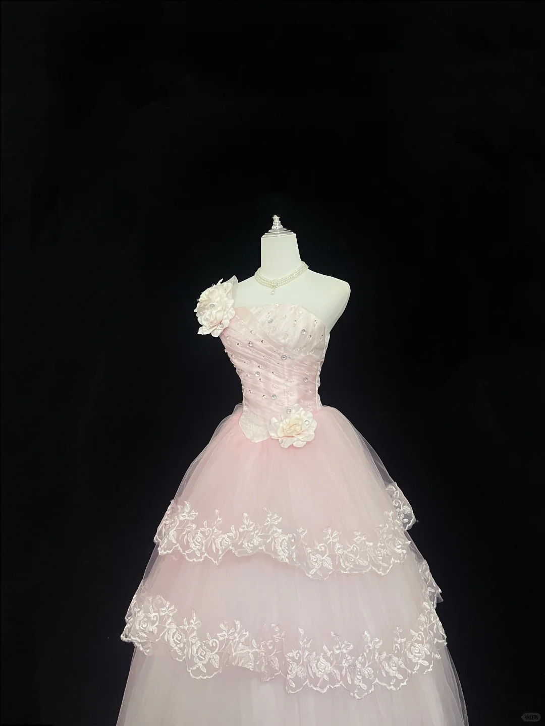 Blush Pink Gradient Strapless Cinched Waist Voluminous Princess Skirt Lace Trim Long Romantic Dress, Wedding Gown gh8038