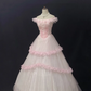 Light Pink Off-shoulder Romantic Gown With Lace Trim, Cinched Waist, Voluminous Princess Skirt, Wedding Dress & Bridal Gown gh8172