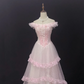 Light Pink Off-shoulder Romantic Gown With Lace Trim, Cinched Waist, Voluminous Princess Skirt, Wedding Dress & Bridal Gown gh8172
