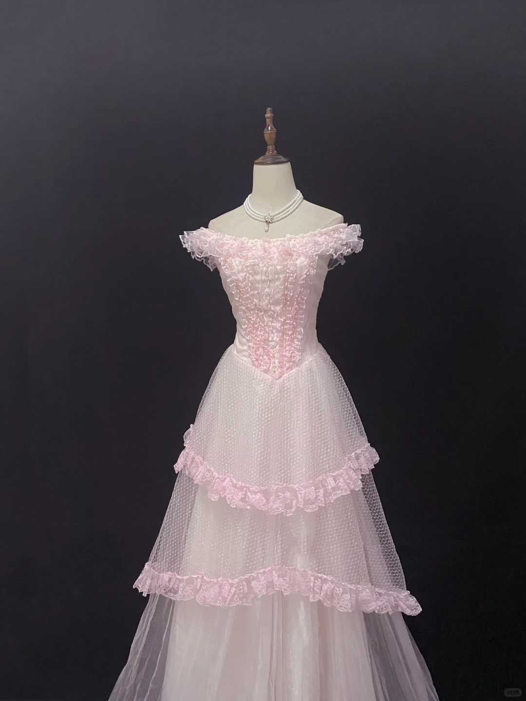 Light Pink Off-shoulder Romantic Gown With Lace Trim, Cinched Waist, Voluminous Princess Skirt, Wedding Dress & Bridal Gown gh8172