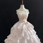 Blush Pink Strapless Cute Romantic Gown for Young Girls, Cinched Waist, Voluminous Tiered Skirt, Wedding Dress & Bridal Gown gh8127