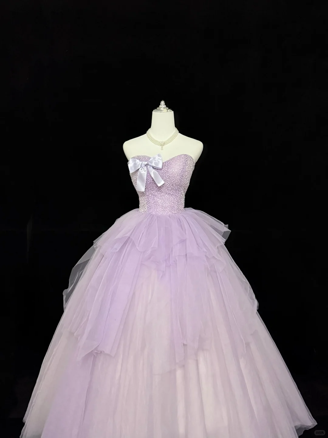 Lavender Strapless Beaded Cinched Waist Voluminous Skirt Romantic Dress, Wedding Gown gh7902