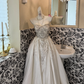 Ivory Strapless Gown with Silver Embellishments, High-End Sexy Waist-Cinched Long Romantic Dress, Wedding Gown gh7535