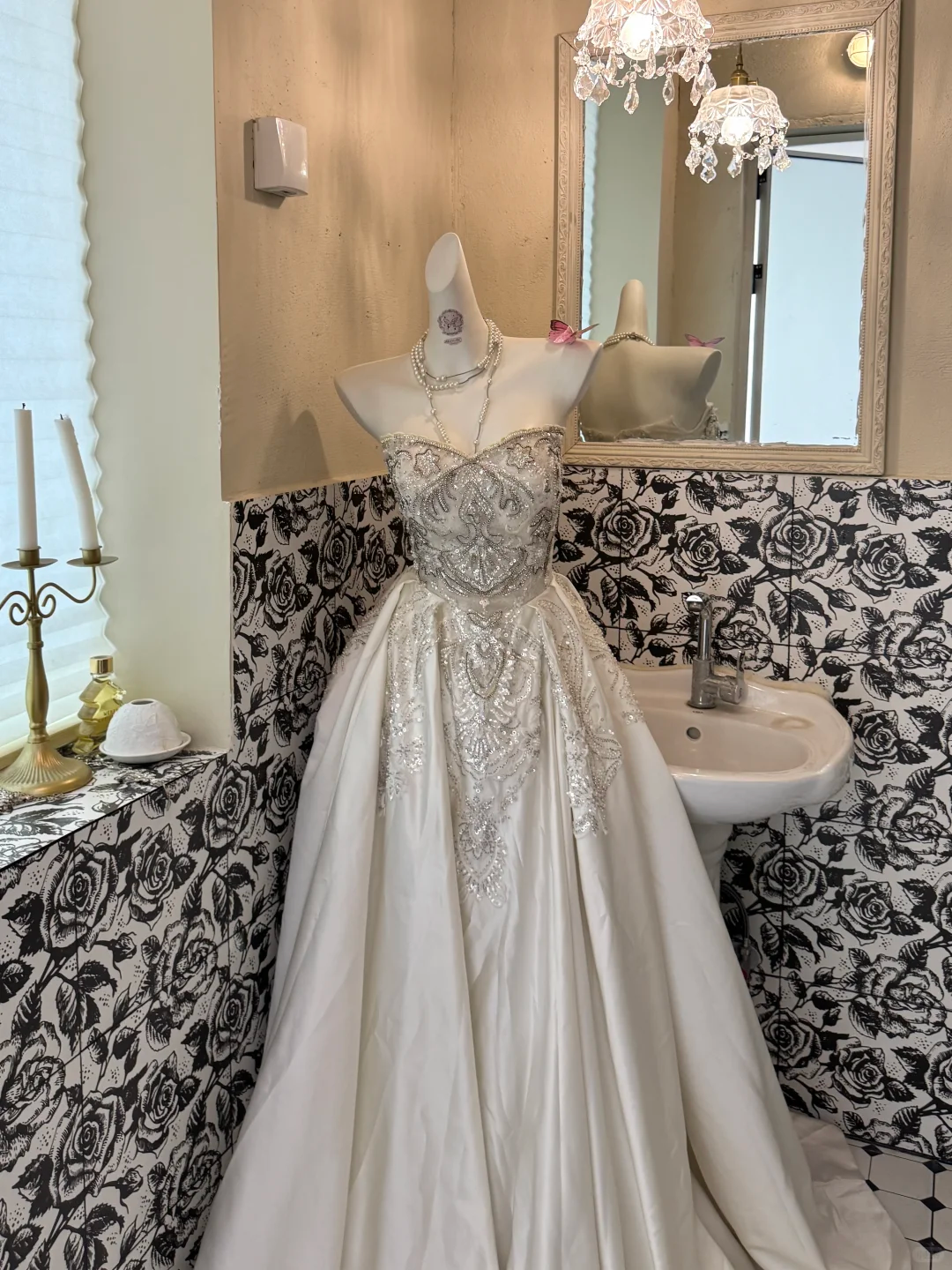 Ivory Strapless Gown with Silver Embellishments, High-End Sexy Waist-Cinched Long Romantic Dress, Wedding Gown gh7535