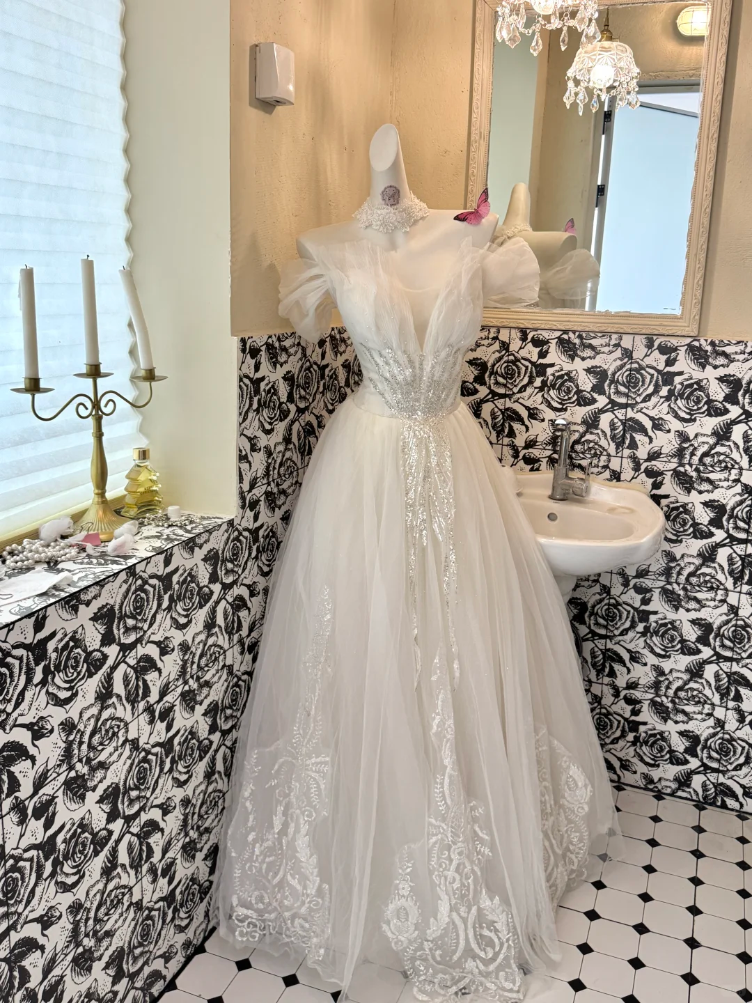 Ivory Soft Off-the-Shoulder Waist-Cinched Full Flared Skirt Romantic Dress, Wedding Gown gh7644