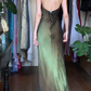 Gradient Green Vintage Prom Dress Halter V Neck Twisted Waist Chiffon Long Evening Gown gh9602