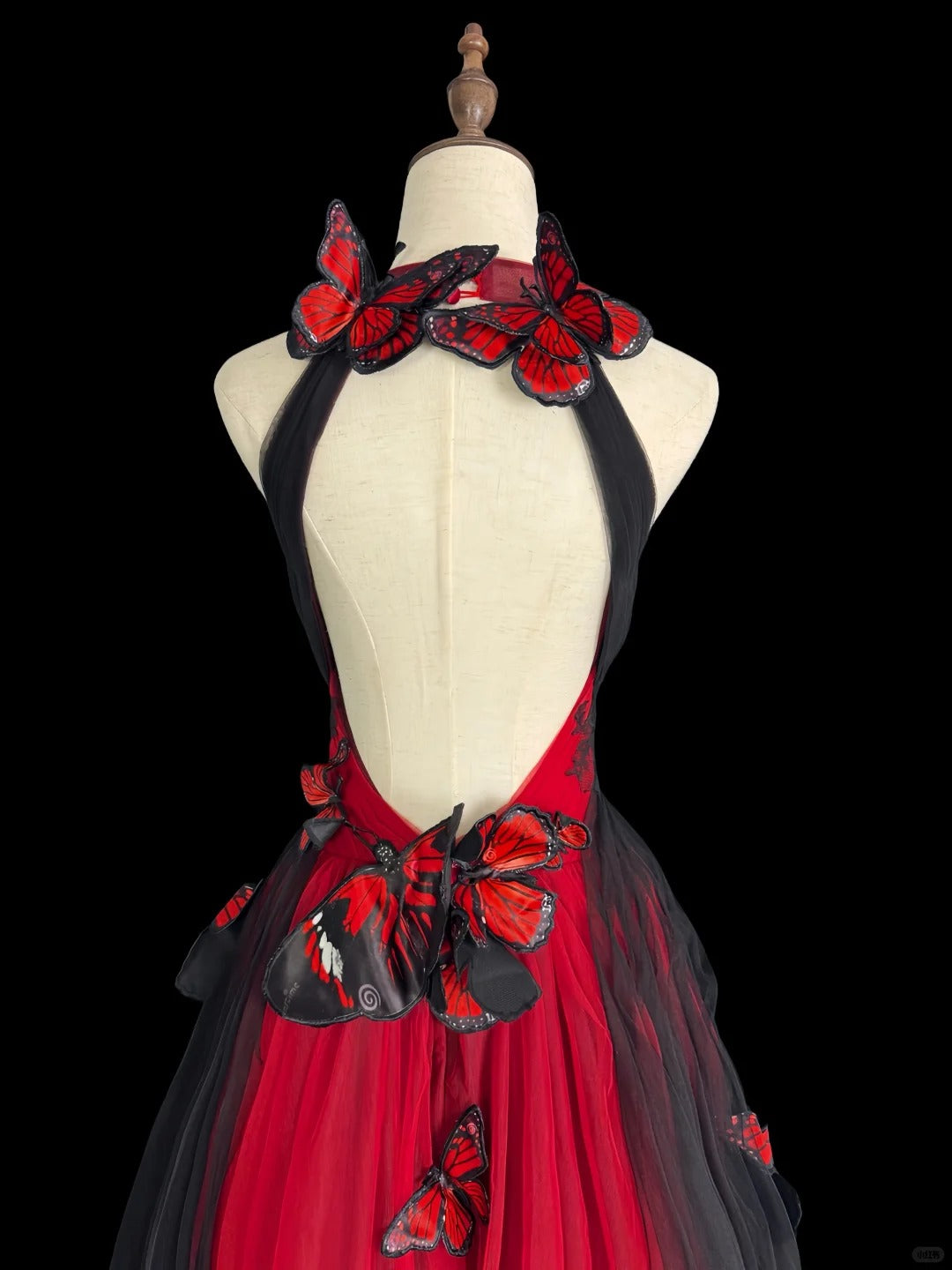 Girlhomeshops-Red black gradient retro fashion butterfly fairy exquisite long backless evening dress tulle prom dress gh5355