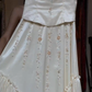 Double Spaghetti Strap Cream White Satin Prom Dress V Neck Floral Embroidery Ruffle A Line Formal Evening Gown gh9816