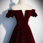 Dunkelblau/burgunderrot glänzendes elegantes langes Ballkleid aus Samt für formelle Anlässe gh3211