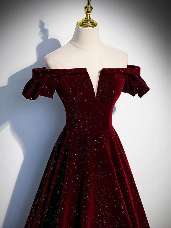 Dunkelblau/burgunderrot glänzendes elegantes langes Ballkleid aus Samt für formelle Anlässe gh3211