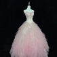 Blush Pink Ombre Strapless Rhinestone Cinched Waist Voluminous Princess Skirt Long Romantic Dress, Wedding Gown gh7993