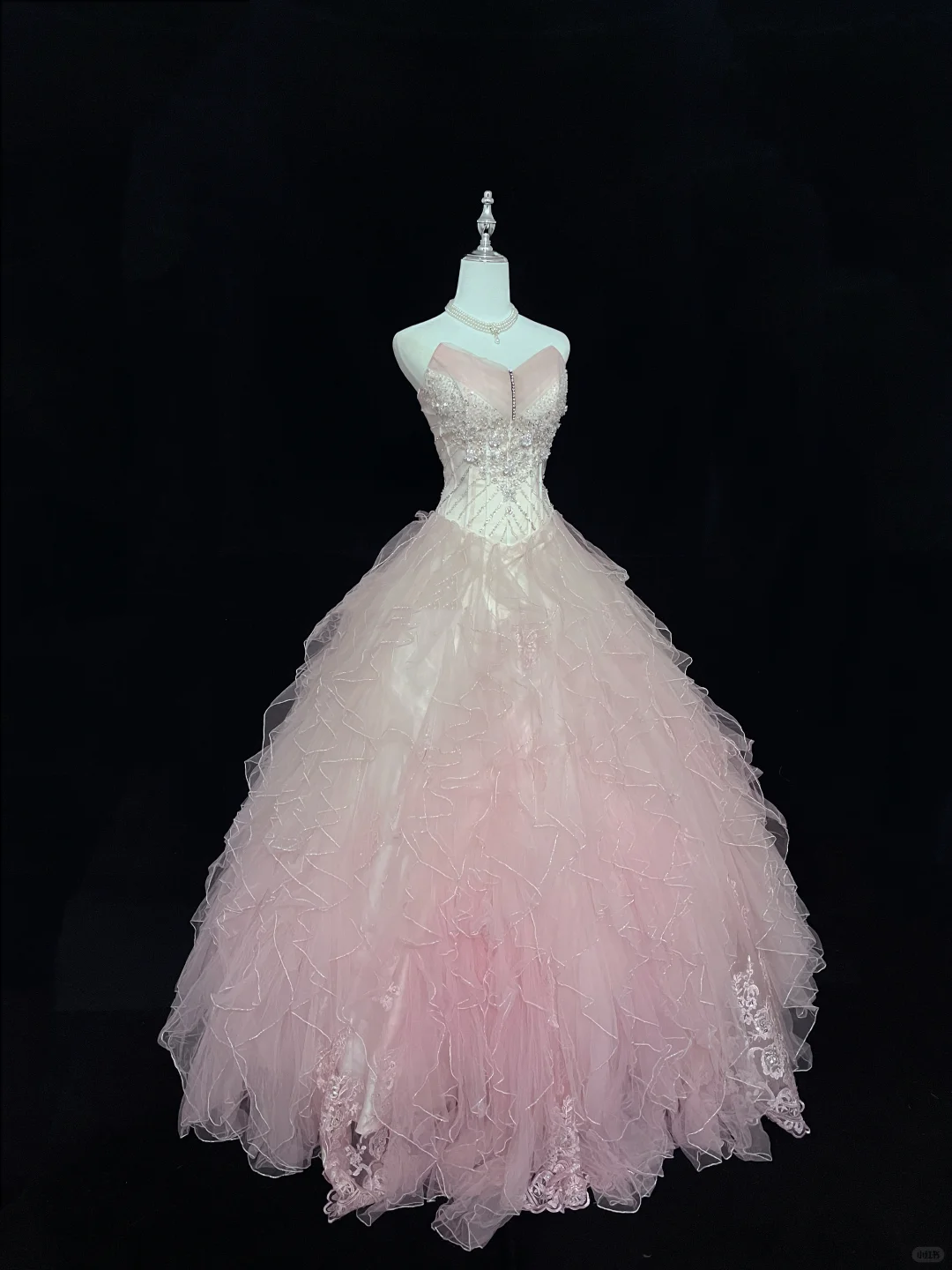 Blush Pink Ombre Strapless Rhinestone Cinched Waist Voluminous Princess Skirt Long Romantic Dress, Wedding Gown gh7993