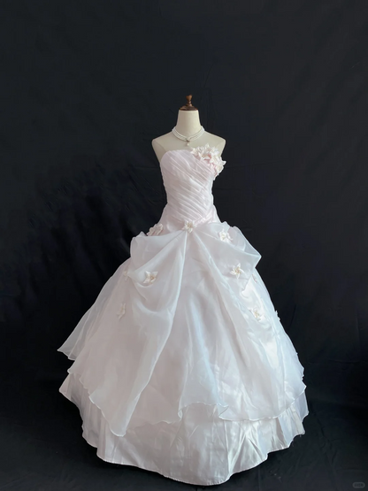 Blush Pink Strapless Long Romantic Gown with Cinched Waist and Voluminous Princess Skirt, Wedding Dress & Bridal Gown gh8213