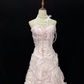 Blush Pink Strapless Romantic Gown, Cinched Waist, Vintage Floral Flared Skirt, Wedding Dress & Bridal Gown gh8128
