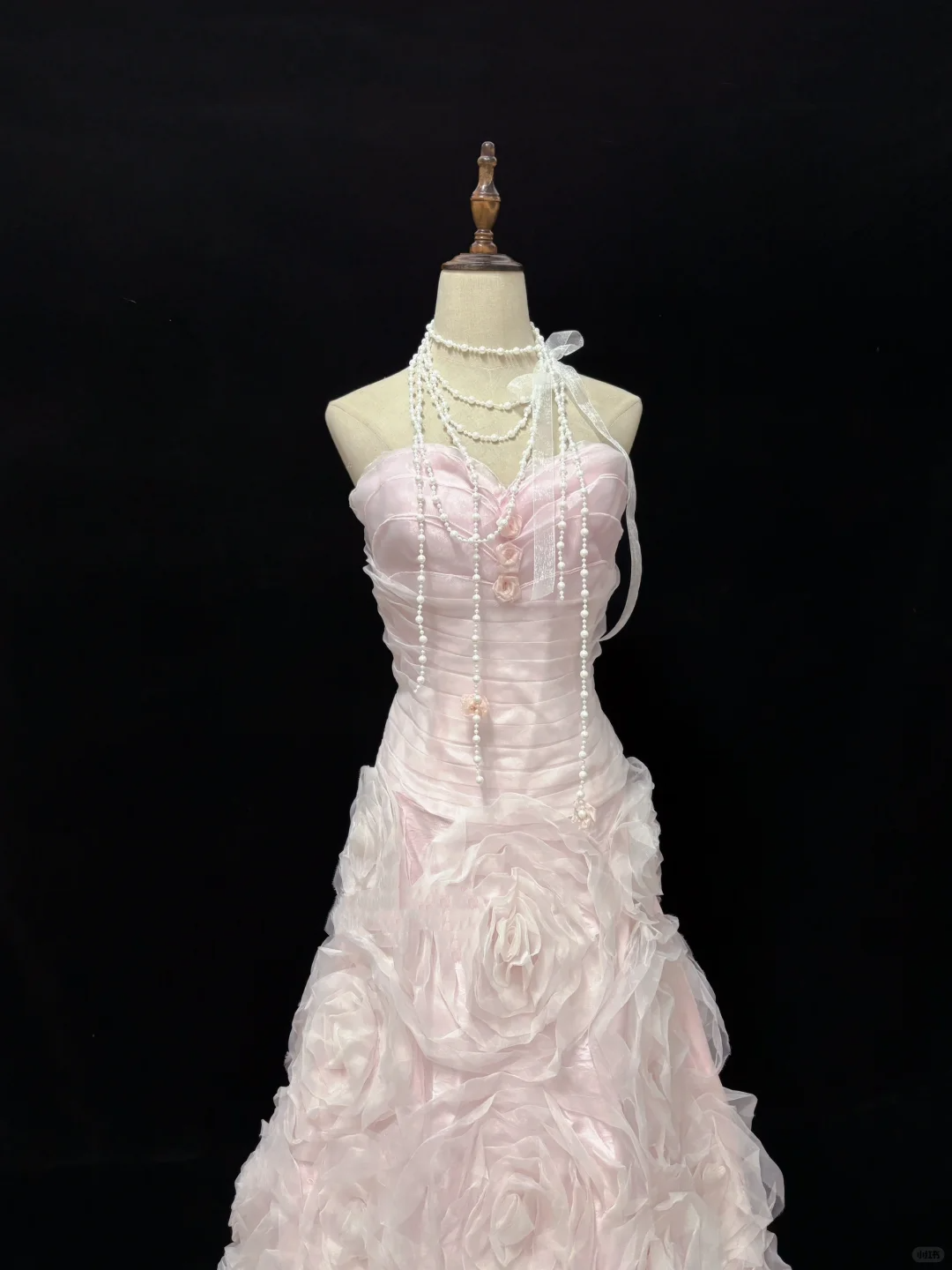 Blush Pink Strapless Romantic Gown, Cinched Waist, Vintage Floral Flared Skirt, Wedding Dress & Bridal Gown gh8128