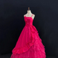 Fuchsia Spaghetti Strap Romantic Gown, Cinched Waist, Voluminous Princess Skirt, Wedding Dress & Bridal Gown gh8173