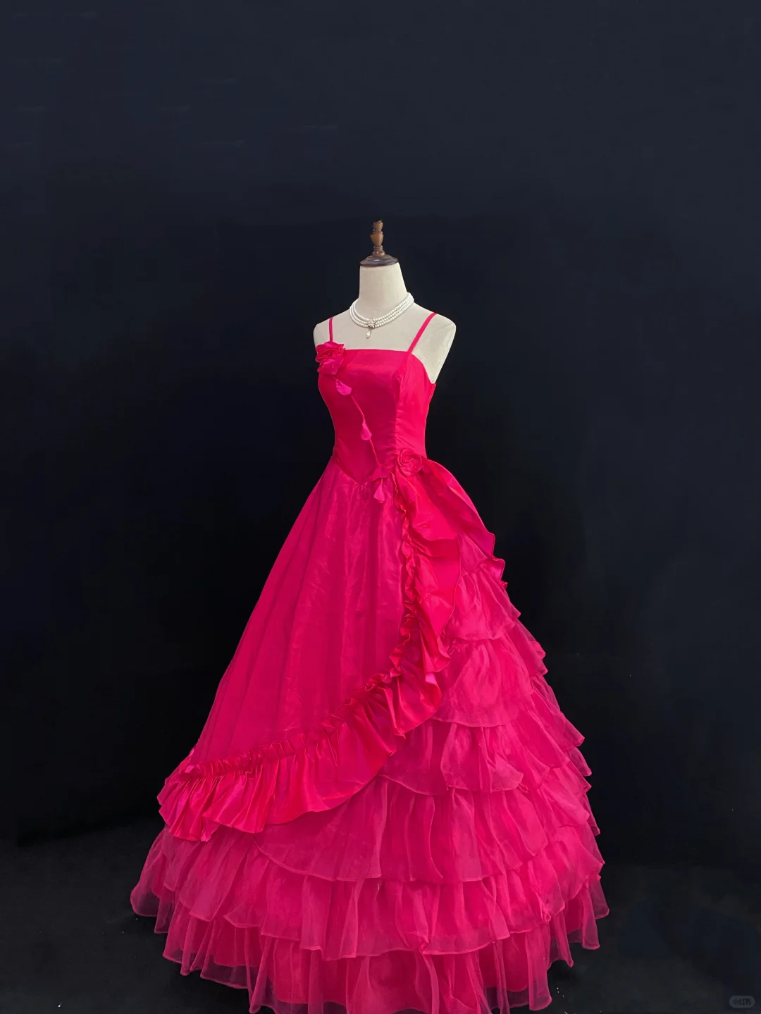Fuchsia Spaghetti Strap Romantic Gown, Cinched Waist, Voluminous Princess Skirt, Wedding Dress & Bridal Gown gh8173