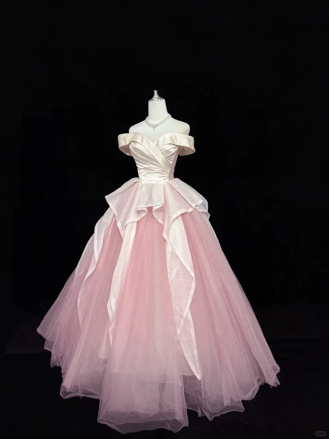 Blush Pink Gentle Off-the-Shoulder Cinched Waist Voluminous Designer Skirt Long Romantic Dress, Wedding Gown gh7903