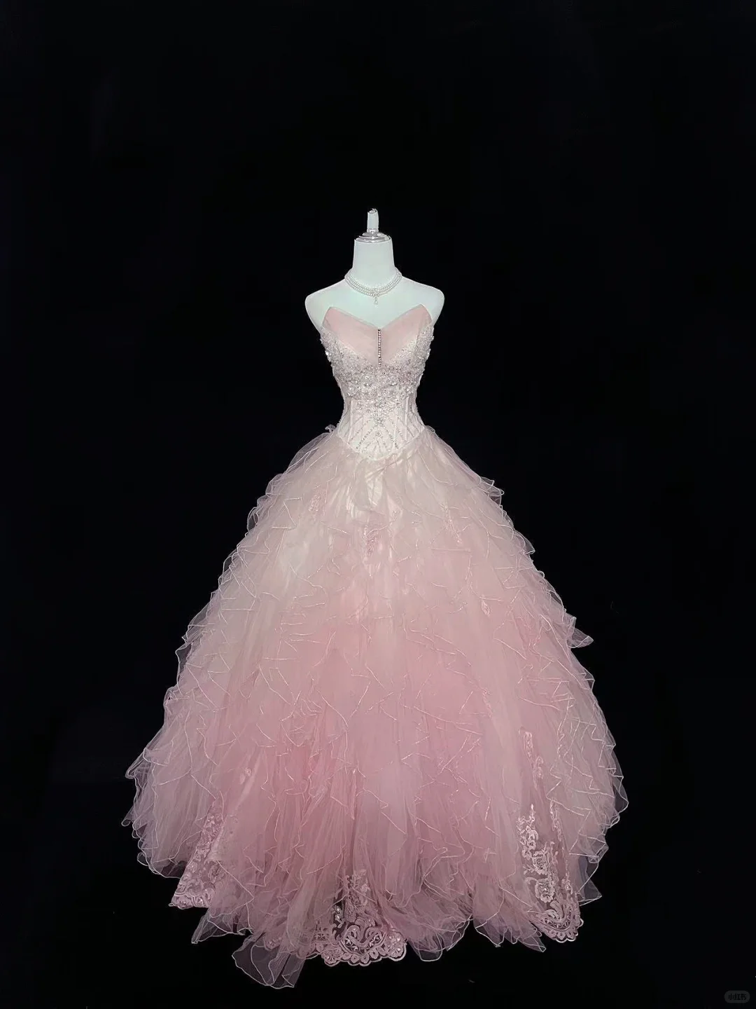 Blush Pink Ombre Strapless Rhinestone Cinched Waist Voluminous Princess Skirt Long Romantic Dress, Wedding Gown gh7993