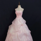 Blush Pink Strapless Cute Long Romantic Gown with Fitted Waist and Fluffy Princess Skirt, Wedding Dress & Bridal Gown gh8304