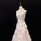 Blush Pink Strapless Romantic Gown, Cinched Waist, Vintage Floral Flared Skirt, Wedding Dress & Bridal Gown gh8128