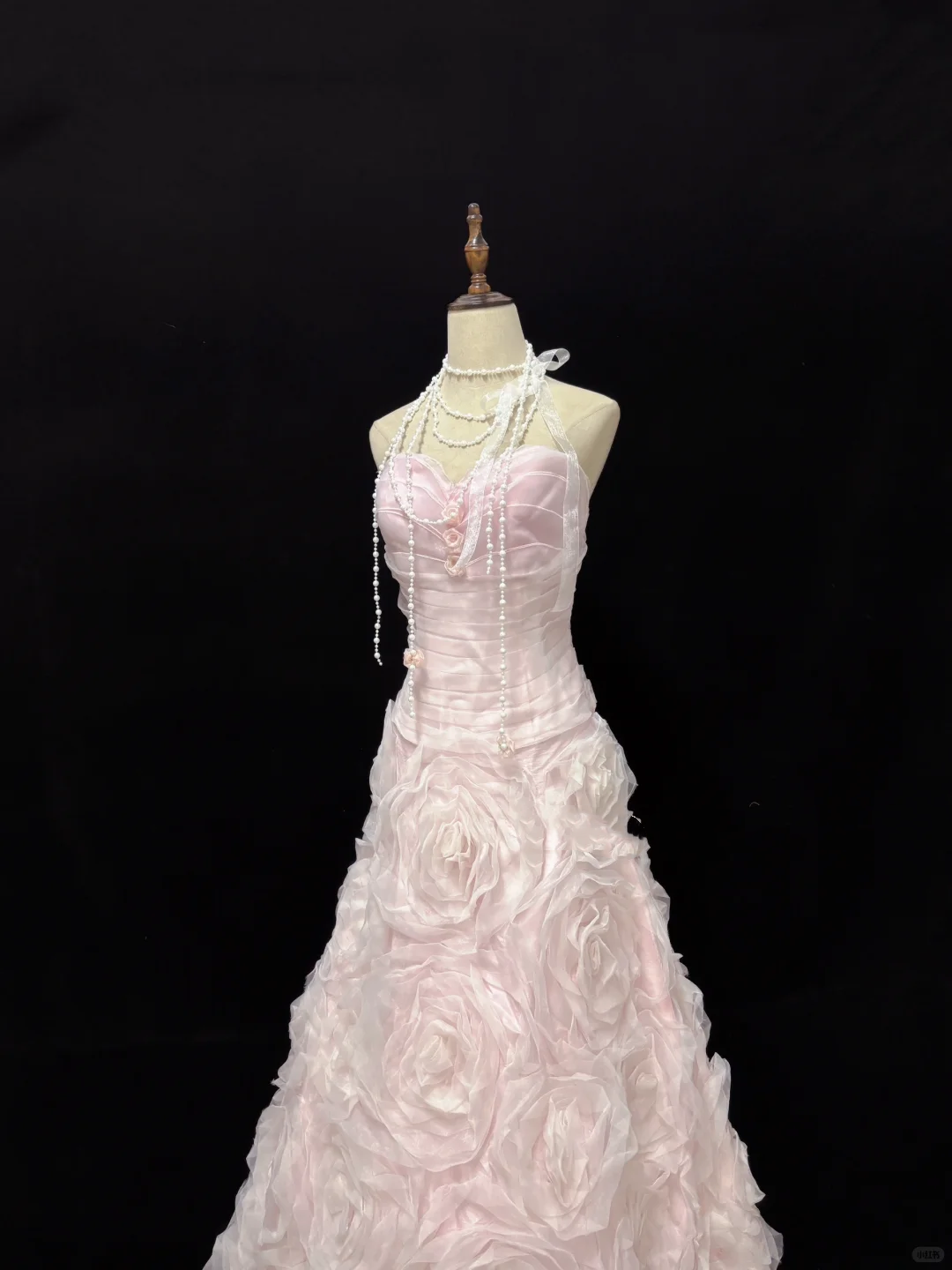 Blush Pink Strapless Romantic Gown, Cinched Waist, Vintage Floral Flared Skirt, Wedding Dress & Bridal Gown gh8128