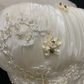 Off-white strapless court vintage long romantic dress with fitted waist and fluffy princess skirt, wedding dress & bridal gown gh8258