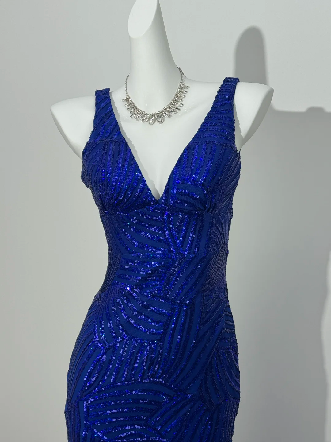 Dark Blue V-Neck Spaghetti Strap Fitted Waist Slim Elegant Prom & Evening Dress gh7229