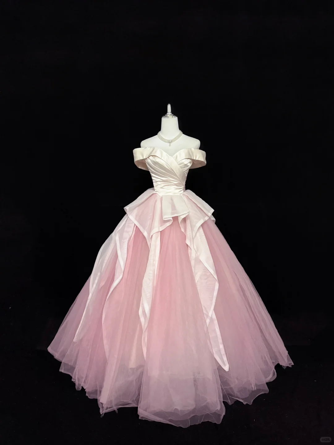 Blush Pink Gentle Off-the-Shoulder Cinched Waist Voluminous Designer Skirt Long Romantic Dress, Wedding Gown gh7903