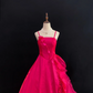 Fuchsia Spaghetti Strap Romantic Gown, Cinched Waist, Voluminous Princess Skirt, Wedding Dress & Bridal Gown gh8173