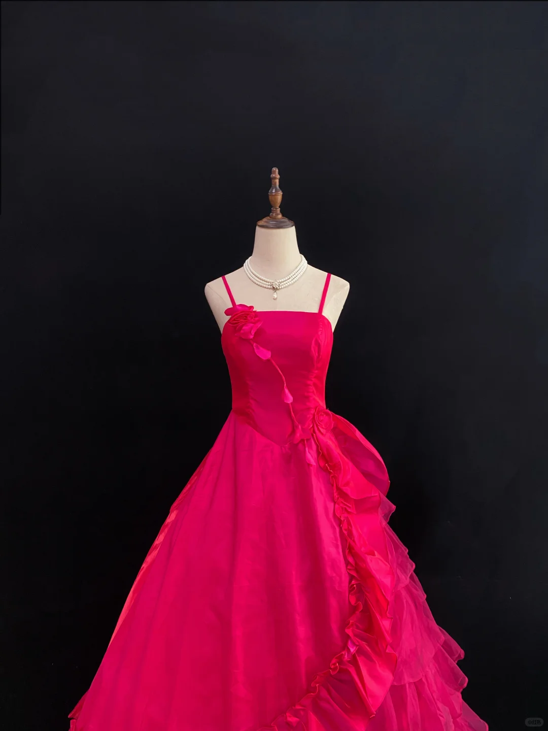 Fuchsia Spaghetti Strap Romantic Gown, Cinched Waist, Voluminous Princess Skirt, Wedding Dress & Bridal Gown gh8173