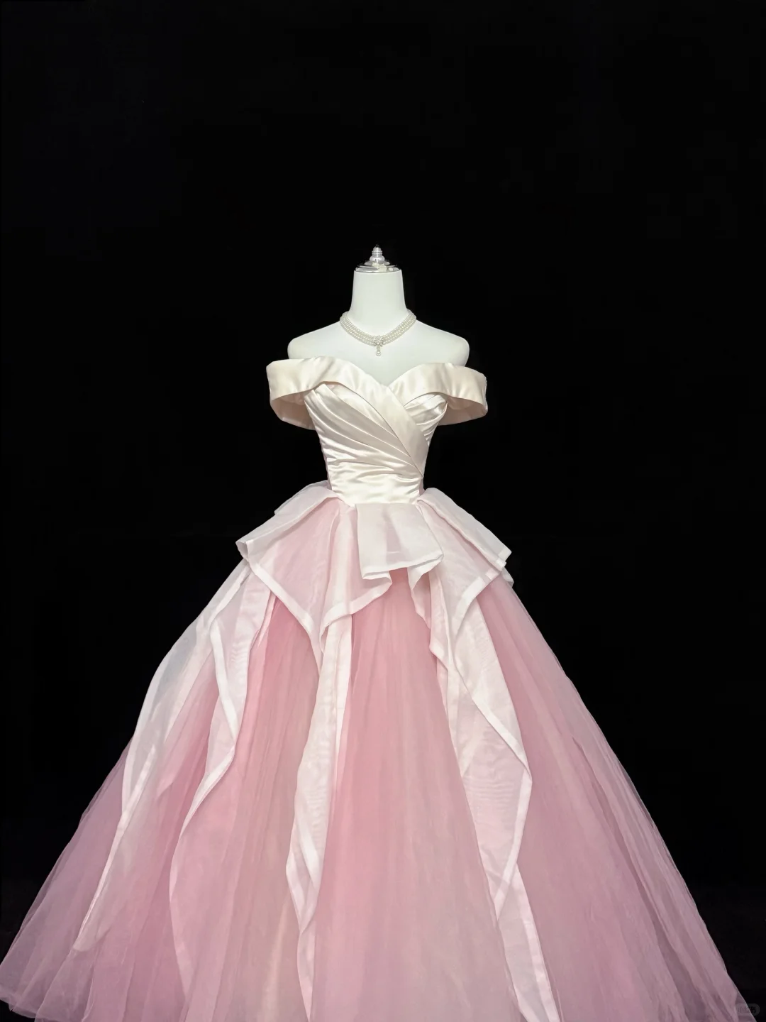 Blush Pink Gentle Off-the-Shoulder Cinched Waist Voluminous Designer Skirt Long Romantic Dress, Wedding Gown gh7903