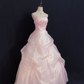 Blush Pink Strapless Cute Long Romantic Gown with Fitted Waist and Fluffy Princess Skirt, Wedding Dress & Bridal Gown gh8304