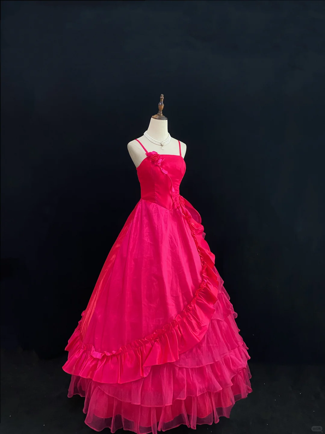 Fuchsia Spaghetti Strap Romantic Gown, Cinched Waist, Voluminous Princess Skirt, Wedding Dress & Bridal Gown gh8173