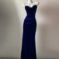Blau/Schwarz Einzigartige Mode Elegante Schatz Hals Lange Samt Bodenlangen Ballkleid Abendkleid Ballkleid gh4076