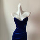 Blau/Schwarz Einzigartige Mode Elegante Schatz Hals Lange Samt Bodenlangen Ballkleid Abendkleid Ballkleid gh4076